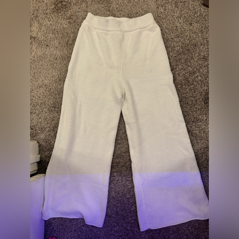White waffle knit pants